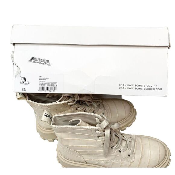 Schutz Orly Croc-Embossed Leather Combat Boot Booties Eggshell Women’s Size 9.5B - Picture 9 of 13